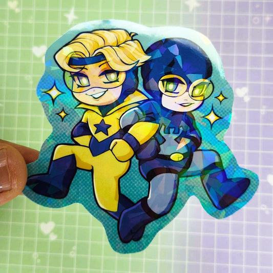 Booster Gold and Blue Beetle 3" Holographic Sticker