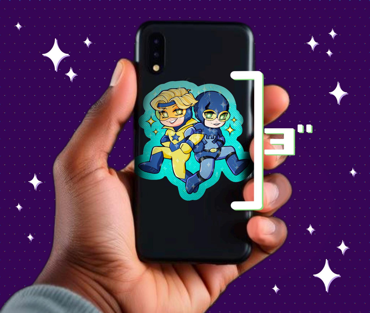 Booster Gold and Blue Beetle 3" Holographic Sticker