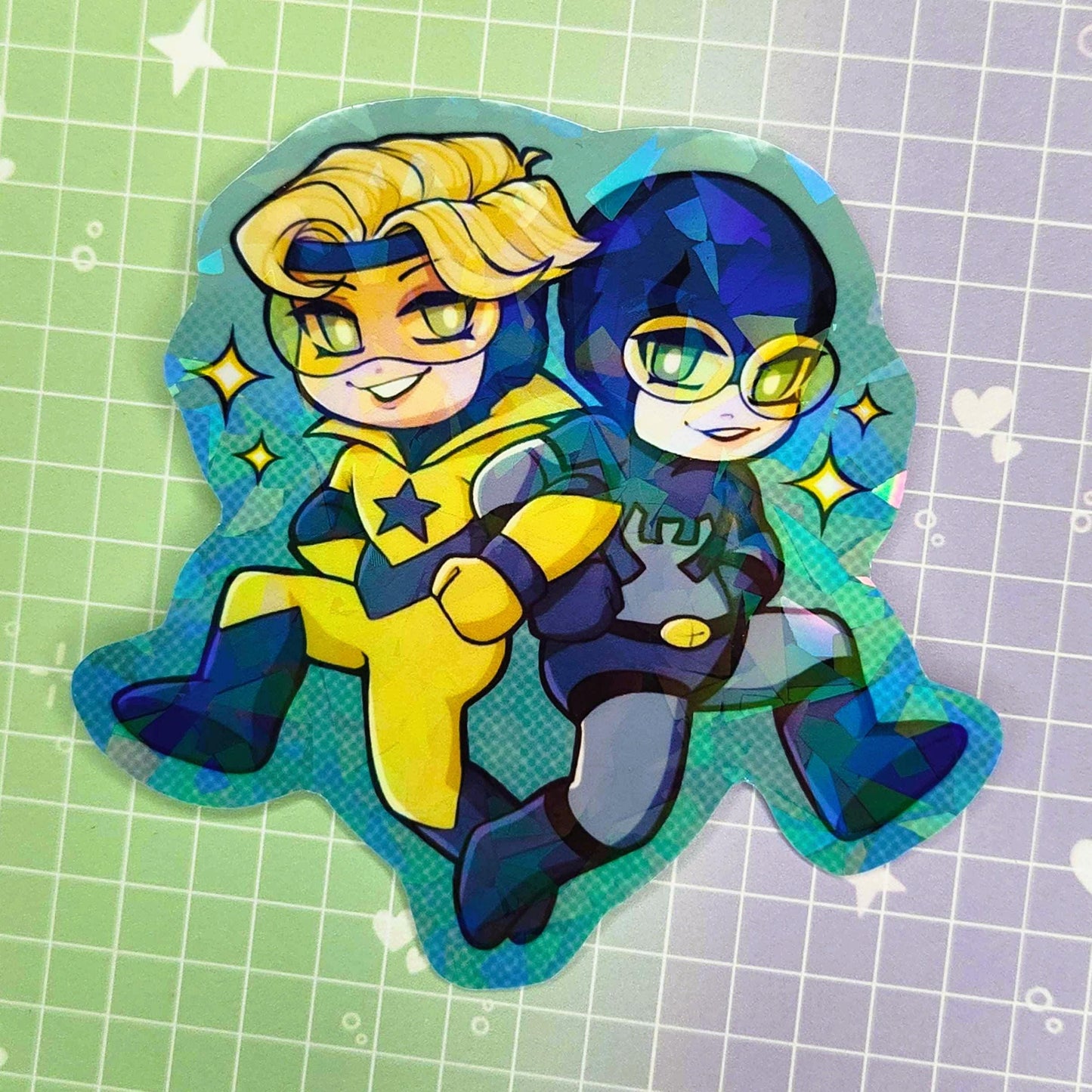 Booster Gold and Blue Beetle 3" Holographic Sticker