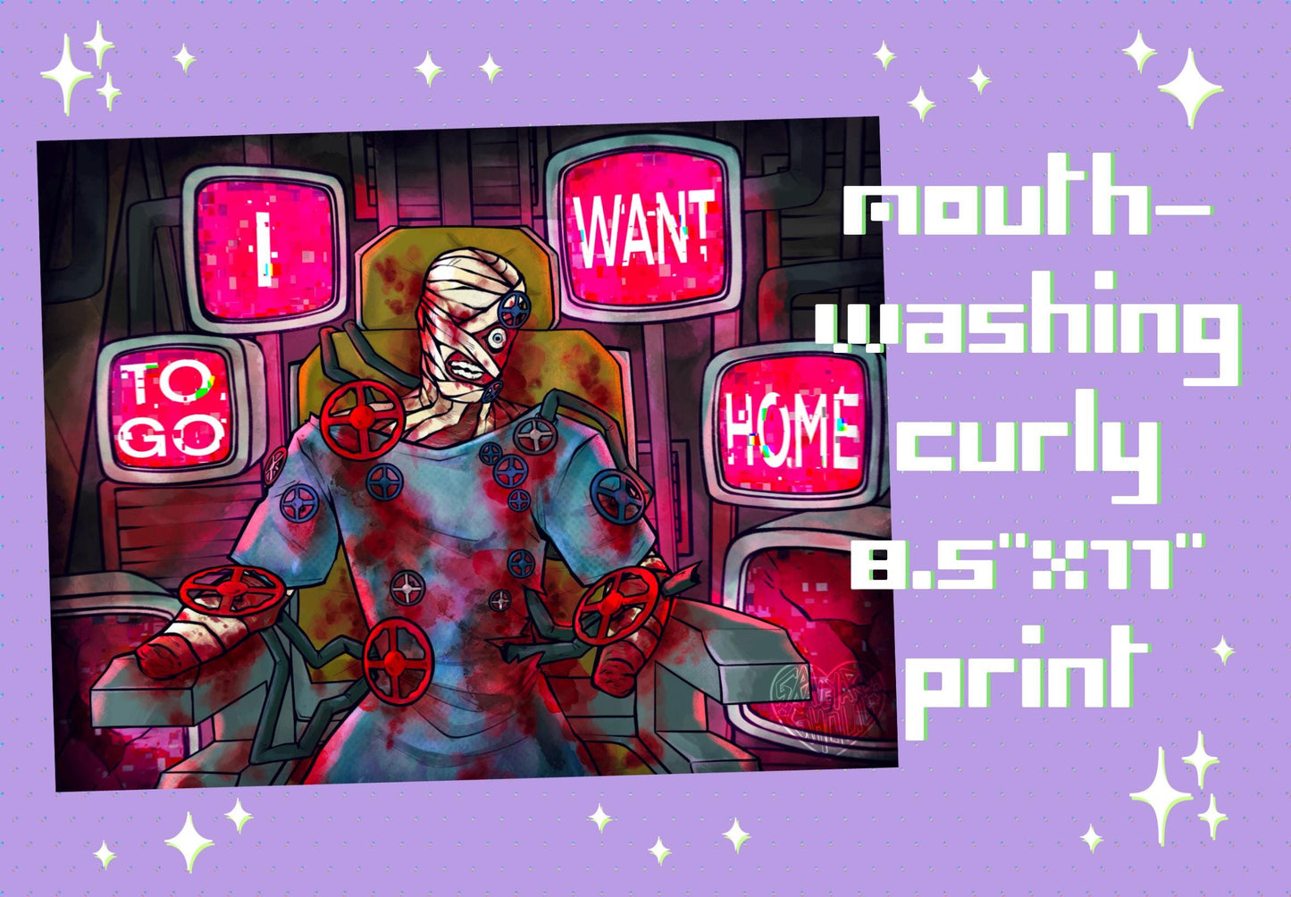 Mouthwashing Curly 8.5x11 Art Print